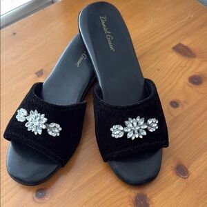 Women's Black Embellished Slide Slippers